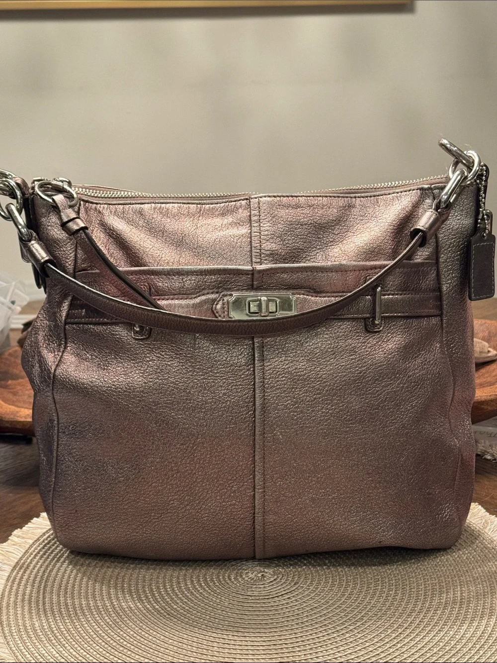 Coach Metallic Bronze Leather Shoulder Bag - Women's Bag